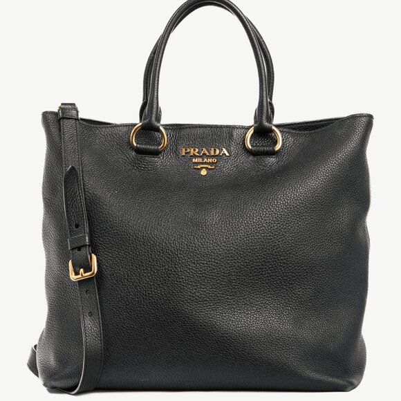 Prada Nero Vitello Phenix Leather Shopping Tote - Picture 1 of 11